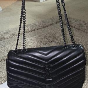 Luxurious Black Chevron Shoulder Bag